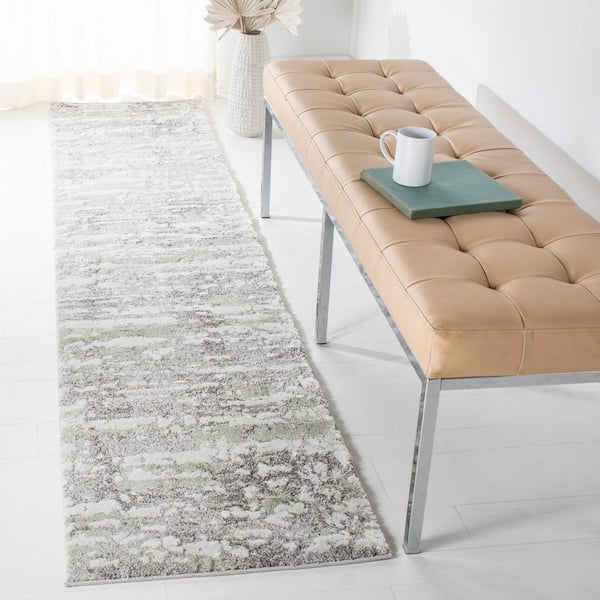 Century 2 ft. x 7 ft. Gray/Green Striped Watercolor Runner Rug