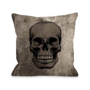 Skull Grunge Gray Graphic Polyester 16 in. x 16 in. Throw Pillow