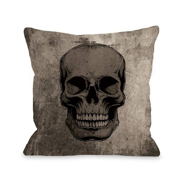 Unbranded Skull Grunge Gray Graphic Polyester 16 in. x 16 in. Throw Pillow