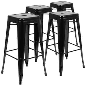 Black Metal Outdoor Bar Stools with Stackable (4-Pack)