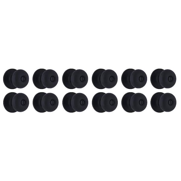 Round Matte Black Bed/Bath Door Knob 12-Pack