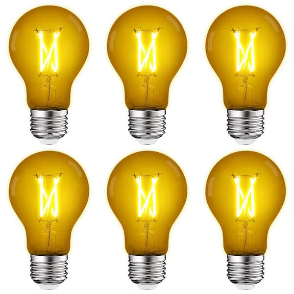 LUXRITE 60-Watt Equivalent A19 Edison LED Yellow Light Bulb 4.5-Watt Colored Glass Filament UL E26 Base Indoor Outdoor (6-Pack)