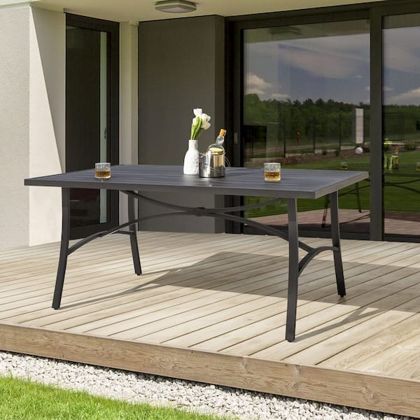 Nuu Garden Black Rectangle Aluminum Outdoor Dining Table with 1.7
