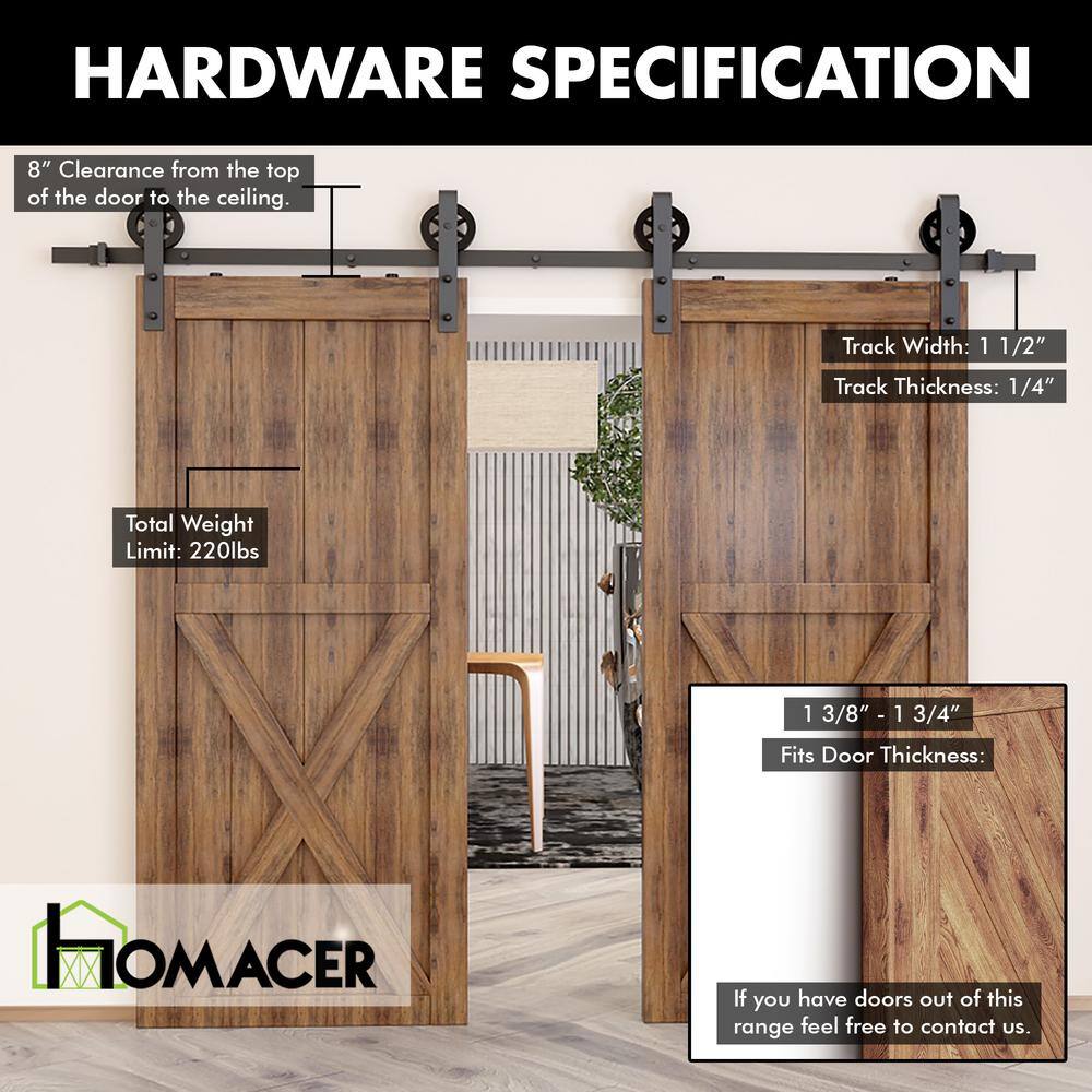 Rustic Black Double Sliding Barn Door Hardware Kit with Spoke Wheel Design