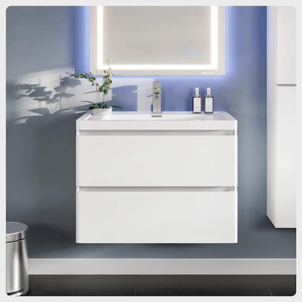 Flair 32 in. Single Sink Floating White Bath Vanity with White Acrylic Top (Assembled)