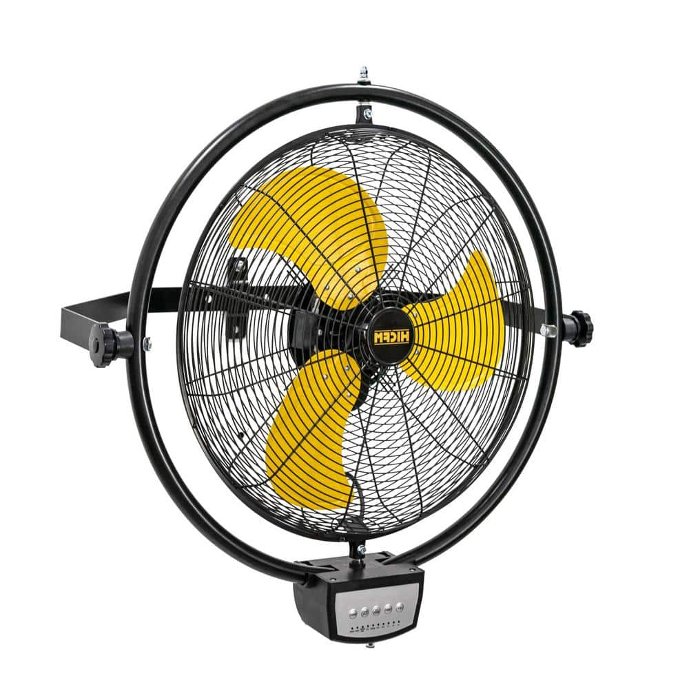 Edendirect 20 in. 3-Speed Oscillating High Velocity Yellow Indoor/Outdoor Wall Mount Fan, Timer