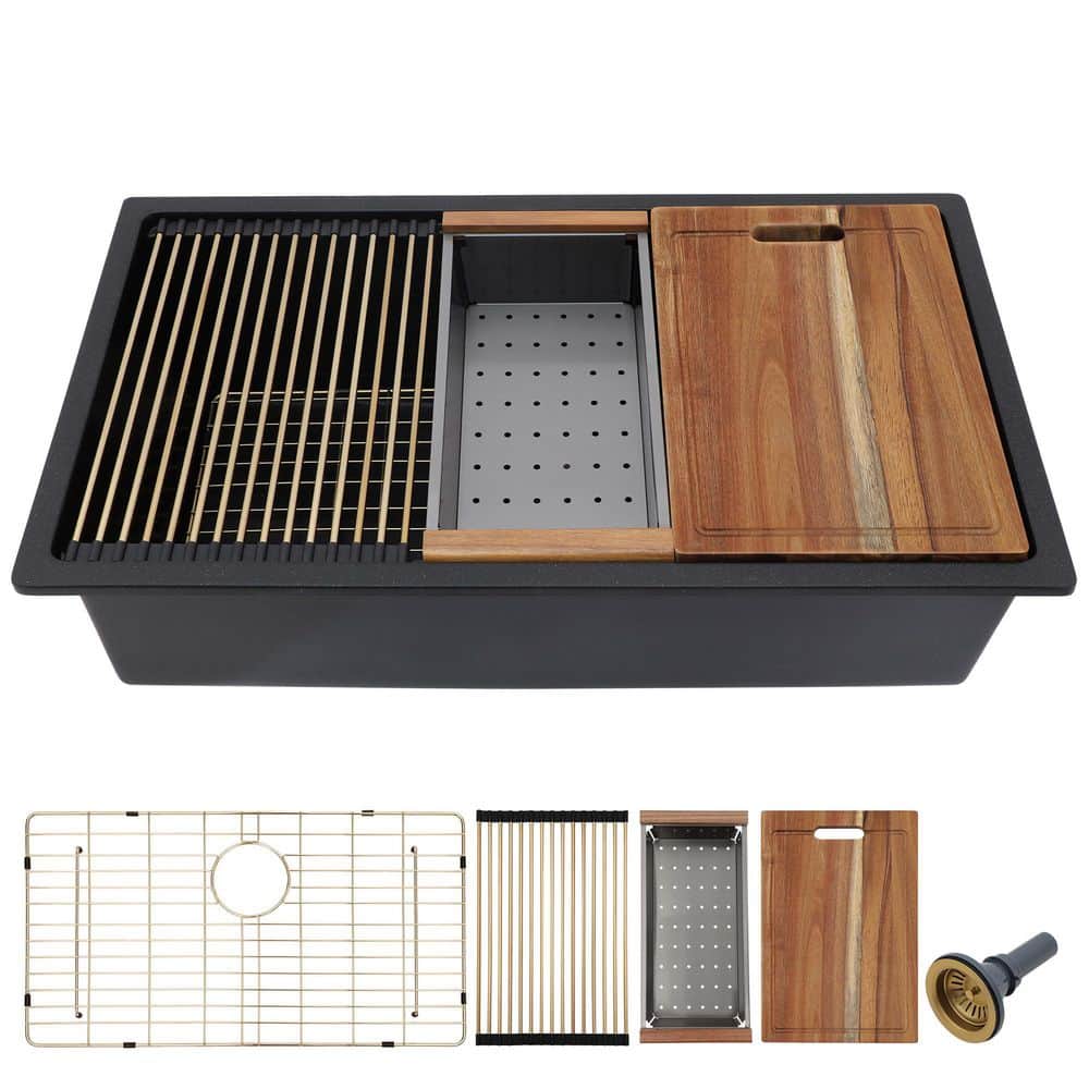 Talllor 21"x18" Undermount Wet Bar Sink Workstation - Matte Black Granite Composite Quartz - View #11