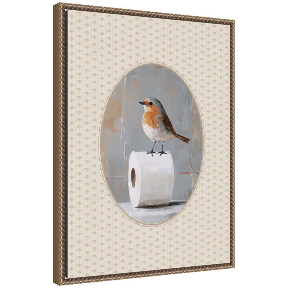 "Sylvie ""Bird and Toilet Paper Bathroom"" by The Creative Bunch Studio Animals Framed Canvas Art Print 24 in. x 18 in." price history on PriceWatchPro