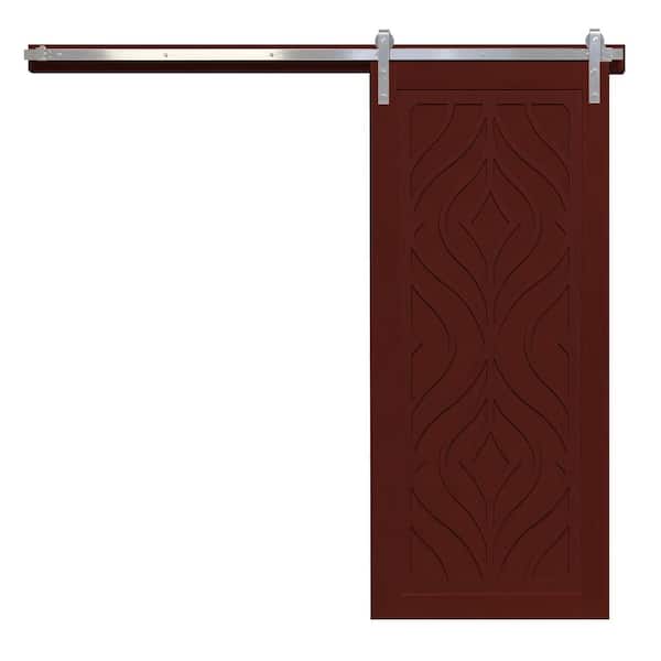 VeryCustom 42 in. x 84 in. Zaftig Sway Red Wood Wood Sliding Barn Door with Hardware Kit in Stainless Steel