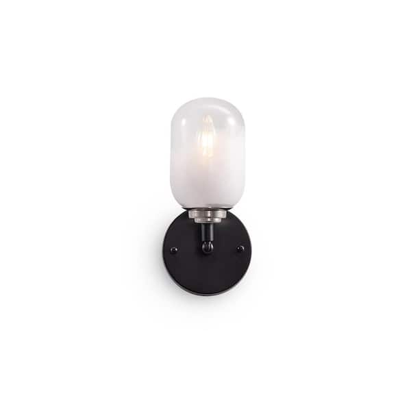 Seren 1-Light Matte Black Wall Sconce - Modern Style Rotatable Wall Lamp with Handmade Glass Shades - 11in W