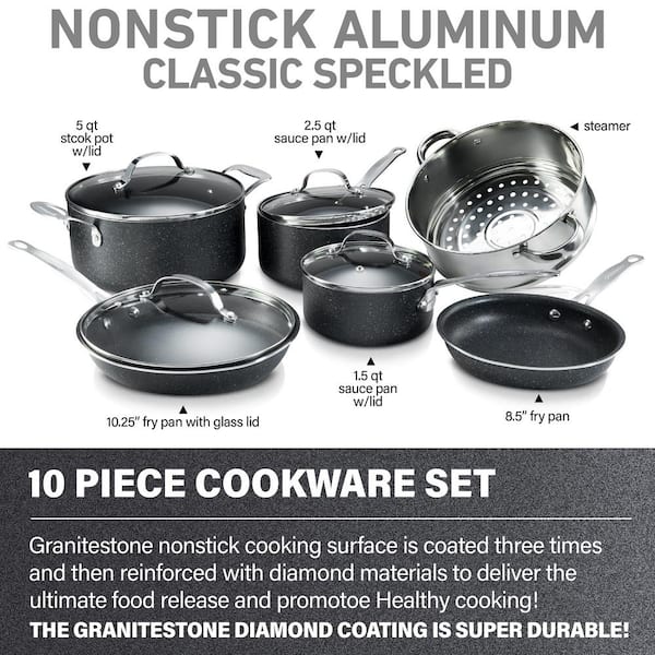 Ultimate Durability Granite Stone 10-Piece Nonstick Pots and Pans Cookware Set 