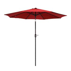 9 ft. Aluminum Market Patio Umbrella with Auto Tilt, Hand Crank Lift in Red