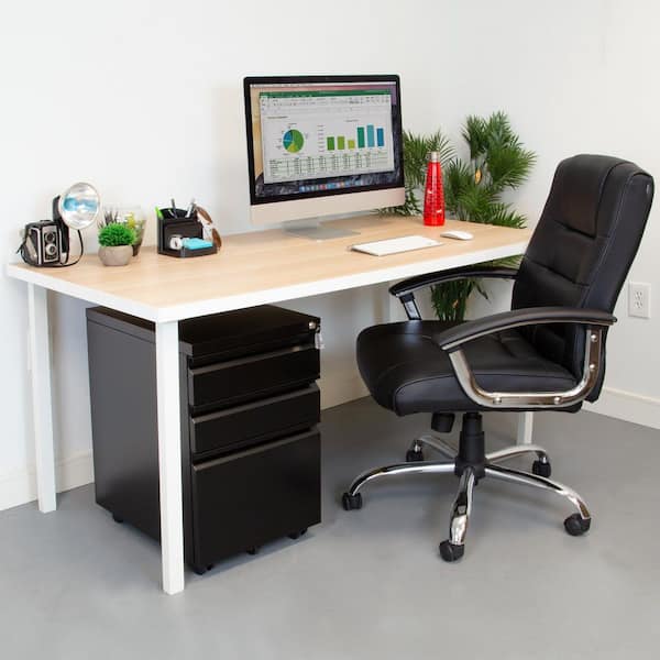 3-Drawer Black Metal 15.3 in. W Under Desk Pedestal File Cabinet w/Wheels, Rolling Storage w/Lock, Mobile Space Saving