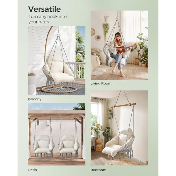 2.6 ft. Hanging Boho Swing Hammock Chair with Thick Cushion