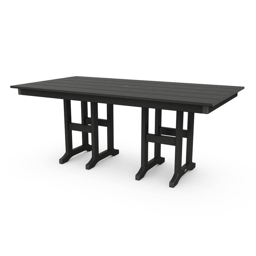 Black 74" Outdoor Farmhouse Dining Table with Plank Top