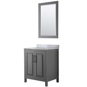 Daria 30 in. W x 22 in. D x 35.75 in. H Single Bath Vanity in Dark Gray with White Carrara Marble Top and 24 in. Mirror