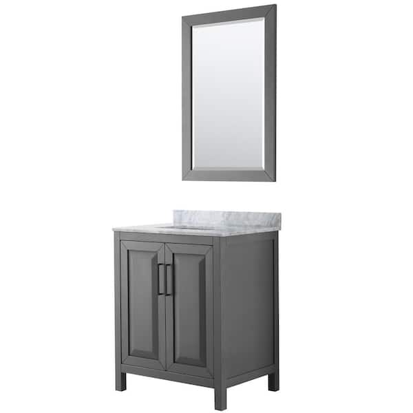 Wyndham Collection Daria 30 in. W x 22 in. D x 35.75 in. H Single Bath Vanity in Dark Gray with White Carrara Marble Top and 24 in. Mirror