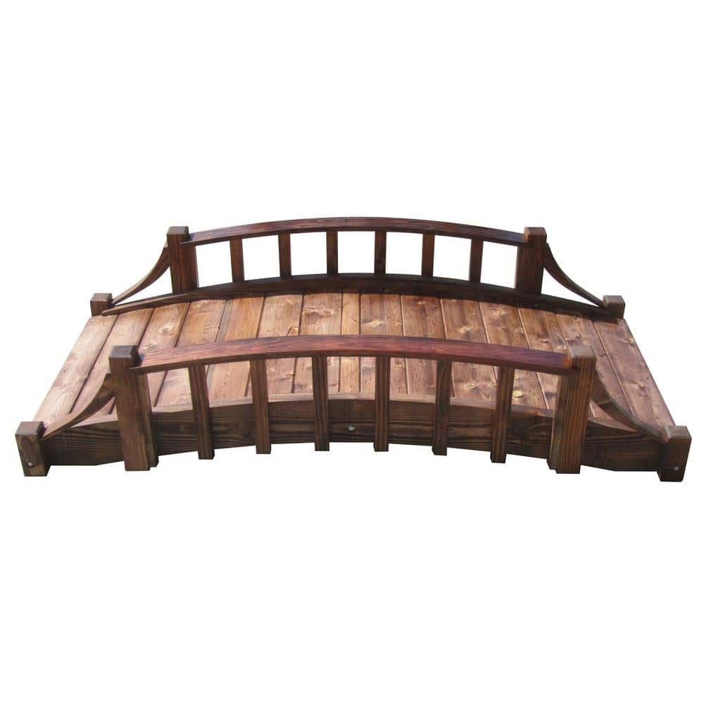 6-Foot Brown Wood Garden Bridge with Arched Design