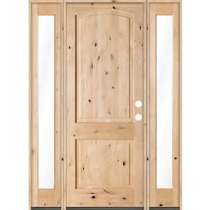 58 in. x 96 in. Rustic Alder Clear Low-E Unfinished Wood Left-Hand Inswing Prehung Front Door with Double Full Sidelites