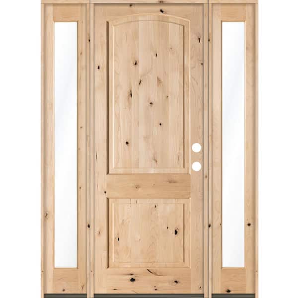 Krosswood Doors 64 in. x 96 in. Rustic Knotty Alder Unfinished Left-Hand Inswing Prehung Front Door with Double Full Sidelite