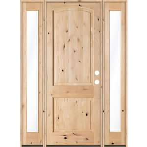 70 in. x 96 in. Rustic Knotty Alder Unfinished Left-Hand Inswing Prehung Front Door with Double Full Sidelite