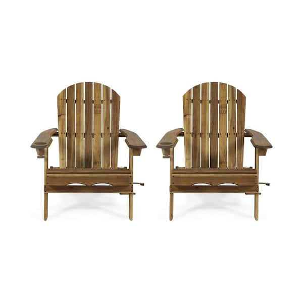 Lissette Natural Foldable Wood Outdoor Patio Adirondack Chair (2-Pack)