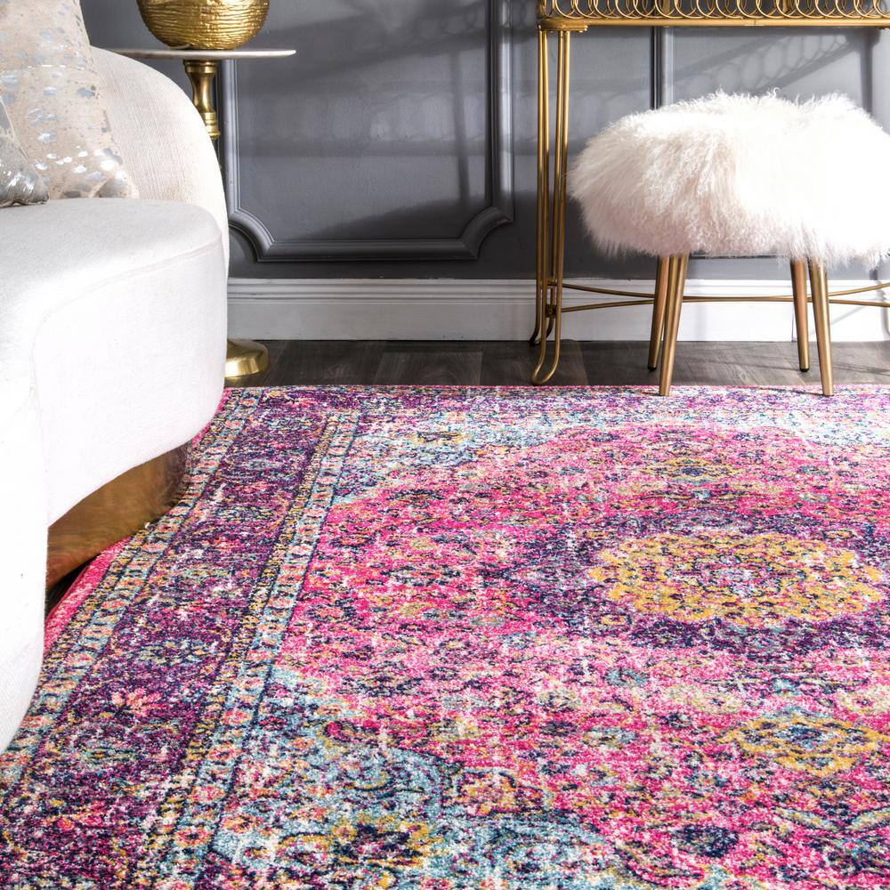 Verona Classic Pink 5' Square Synthetic Area Rug