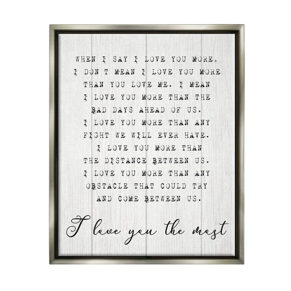 The Stupell Home Decor Collection I love You the Most Phrase Relationship by Daphne Polselli Floater Frame Typography Wall Art Print 25 in. x 31 in. .