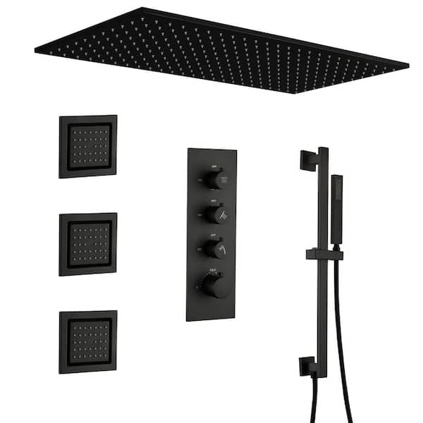 Boyel Living 1-Spray 32 in. Dual Shower Head Ceiling Mount Thermostatic Fixed, Handheld Shower Head Side Spray 2.5 GPM in Matte Black
