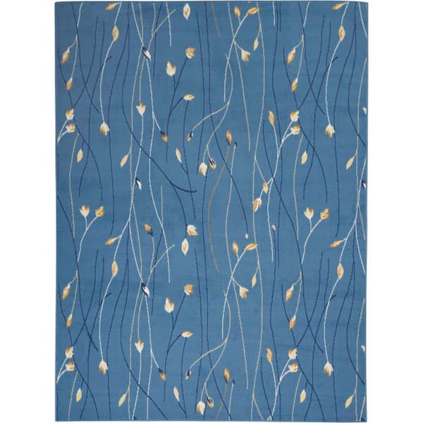 Nourison Grafix Light Blue 6 ft. x 9 ft. Floral Contemporary Area Rug