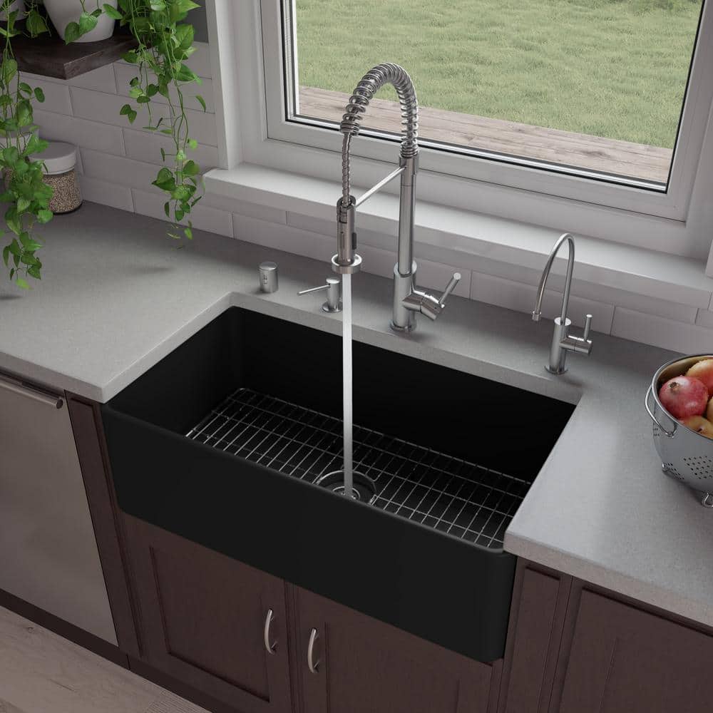 33'' Black Matte Fireclay Farmhouse Drop-In Kitchen Sink