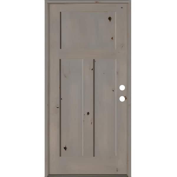 Krosswood Doors 32 in. x 80 in. Rustic Knotty Alder 3 Panel Left-Hand/Inswing Gray Stain Wood Prehung Front Door