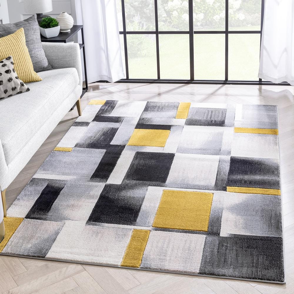 Modern Geometric Gold Synthetic 8' x 10' Easy-Care Area Rug