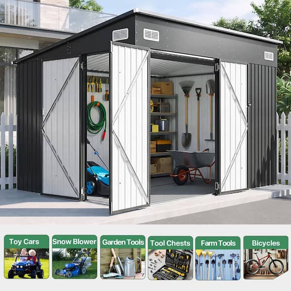 Sizzim 10 ft. W x 8 ft. D Outdoor Metal Storage Shed with 3