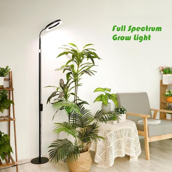 Black Grow Light with Adjustable Stand, 7.8 in. Full Spectrum LED, 6-Level Dimming, 6500K, Auto Timer 4/8/12H