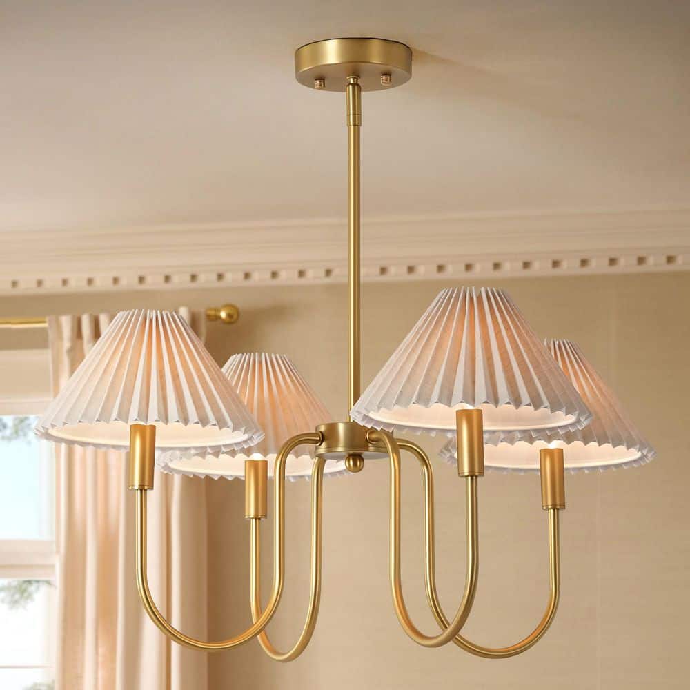 Rennnsan Darell 27 in. 4-Light Brushed Gold Linen Farmhouse