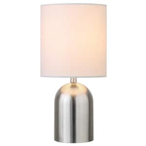 Talbot 13.25 in. Brushed Nickel/White Mini Lamp with Fabric Shade