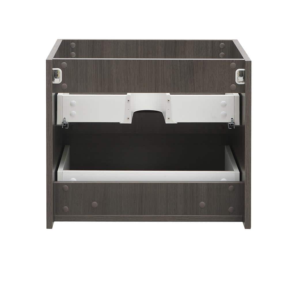 Gray Oak 24" Wall Mount Single Sink Vanity Base with Soft-Closing Drawers