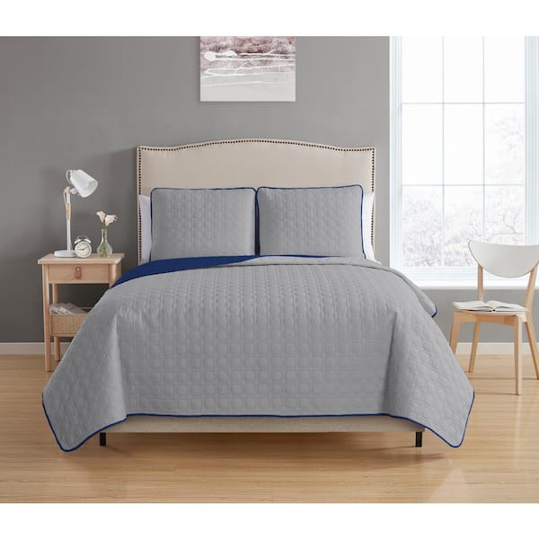 Unbranded Bethany Reversible 2-Piece Grey/Navy Twin Quilt Set