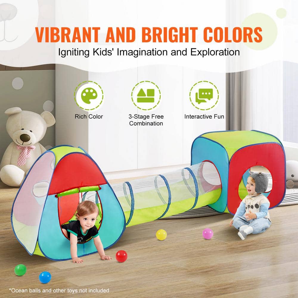Multicolor 3-in-1 Kids Play Tent with Tunnel and Carrying Bag