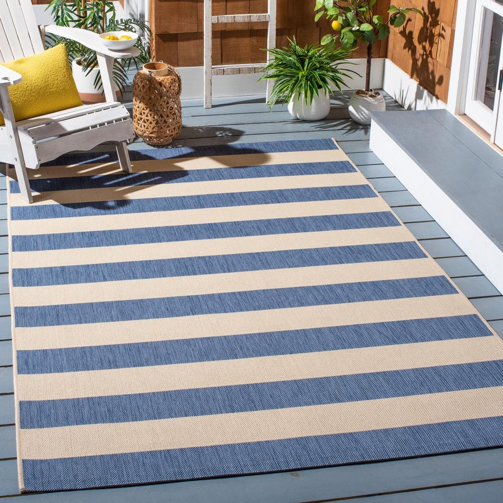 Blue Rectangular Stain-Resistant Synthetic Outdoor Rug