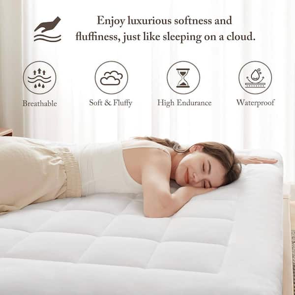Heavenly Soft White Queen Overfilled Plush Hypoallergenic Down Alternative 100% Polyester Waterproof Mattress Pad