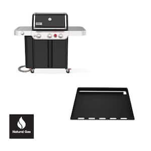 Genesis E-335 3-Burner Natural Gas Grill in Black with Full Size Griddle Insert