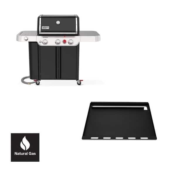 Weber Genesis E 335 3 Burner Natural Gas Grill in Black with Full Size Griddle Insert 1500724