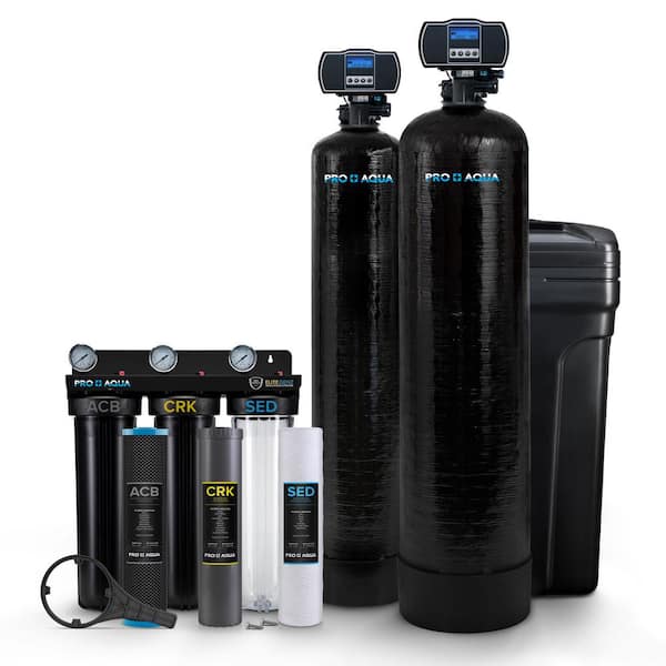 PRO+AQUA Whole House Well Water Filter System and Water Softener Bundle for Iron, Sulfur Odor, Sediment, Hardness Removal