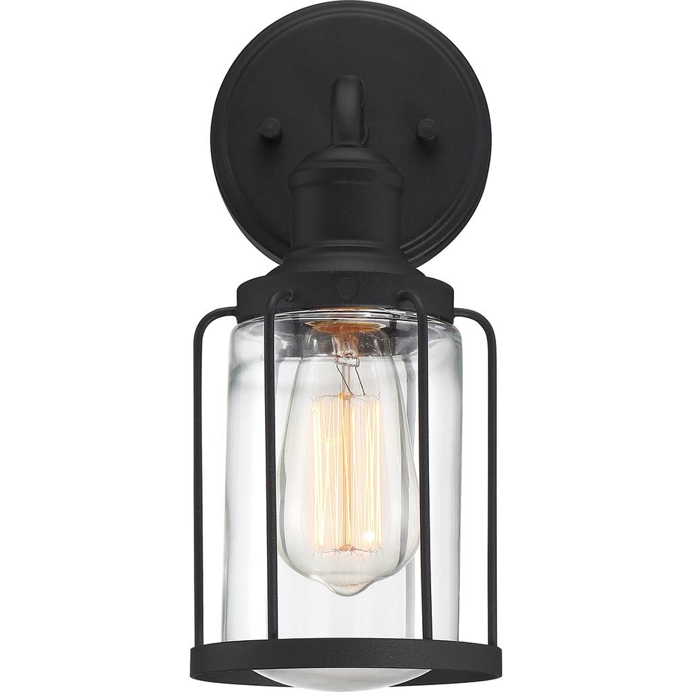 Dimmable Black Steel Cylinder Wall Sconce with Clear Glass Shade