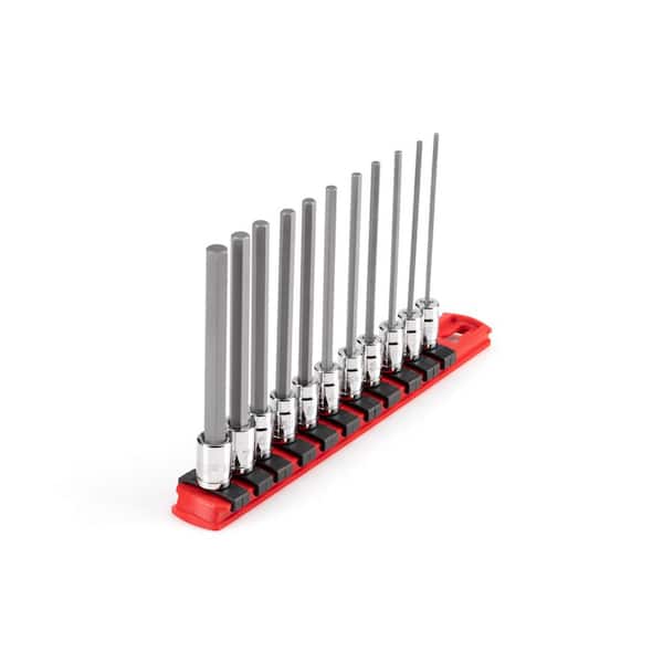 1/4 Inch Drive Long Hex Bit Socket Set with Rail, 11-Piece (2-8 mm)