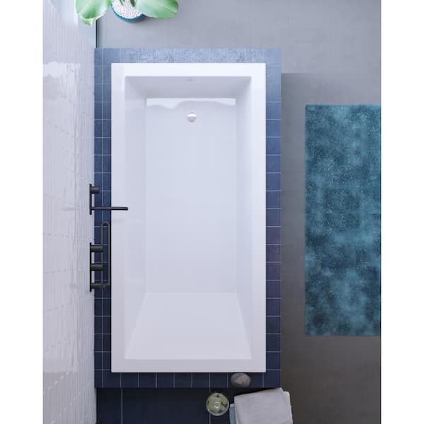 Voltaire 72 in. x 36 in. Acrylic Reversible Drain Rectangular Drop-In  Bathtub in White