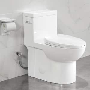 Denbigh 1-Piece 1.28 GPF Siphonic Jet Single Flush Elongated Compact Toilet in Crisp White, Seat Included