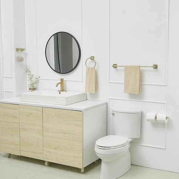 5-Piece Bath Hardware Set with Towel Bar Towel Ring Towel Hook Toilet Paper Holder in Brushed Gold